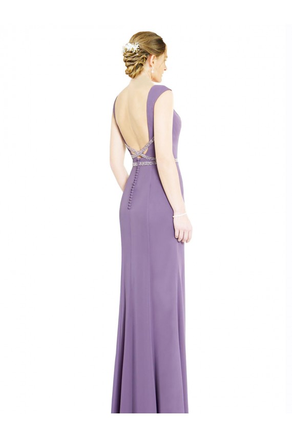 Buy Long Chiffon Bridesmaid Dress with Boat Neckline and Keyhole UK