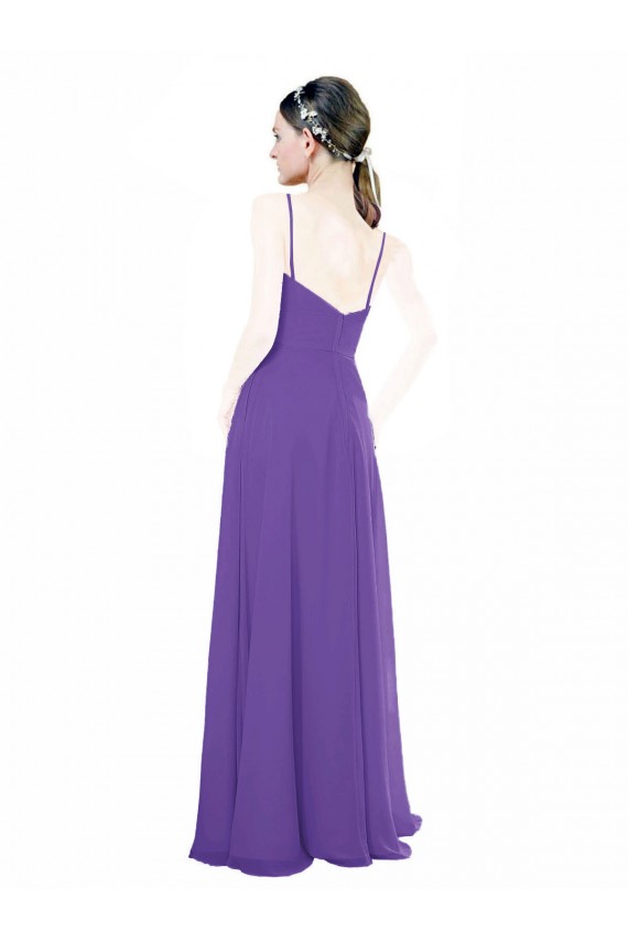 Buy Long Chiffon A-Line Bridesmaid Dress with Deep V-Neckline and Side Slit UK