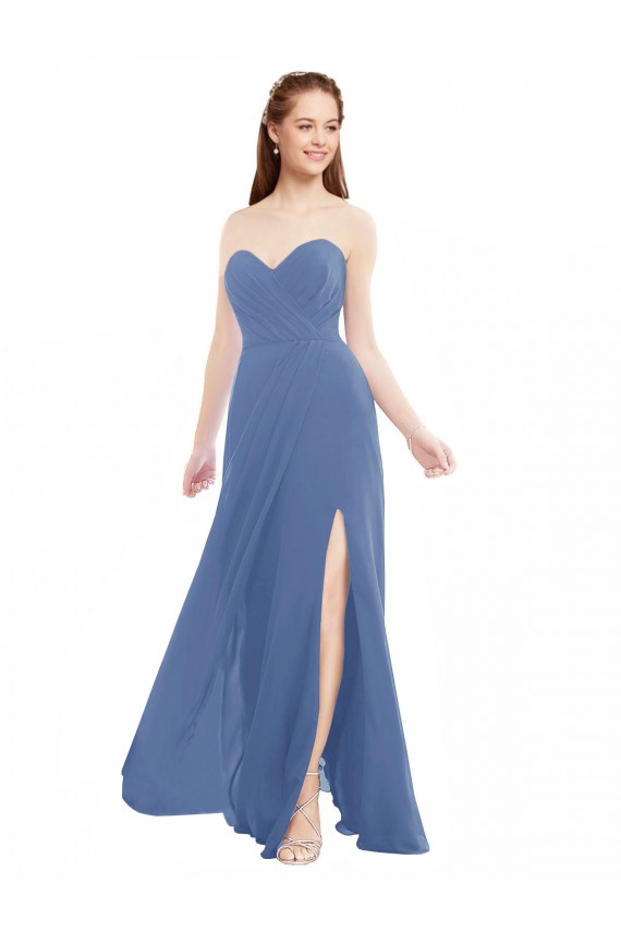 Buy Classic Strapless Bridesmaids Dress with Draped Sweetheart Bodice and Side Slit UK