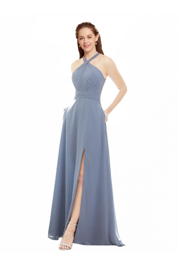 Buy High Neck Chiffon Bridesmaid Dress with Draped Bodice UK