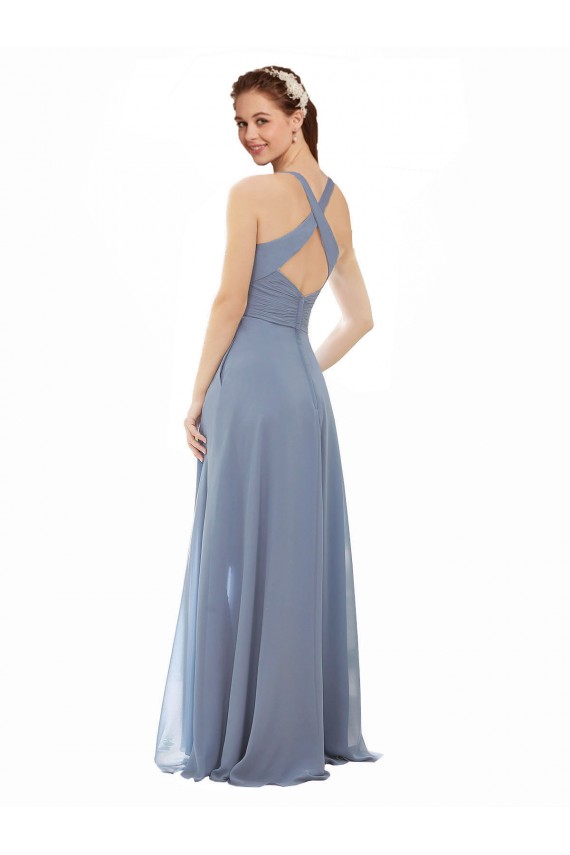 Buy High Neck Chiffon Bridesmaid Dress with Draped Bodice UK