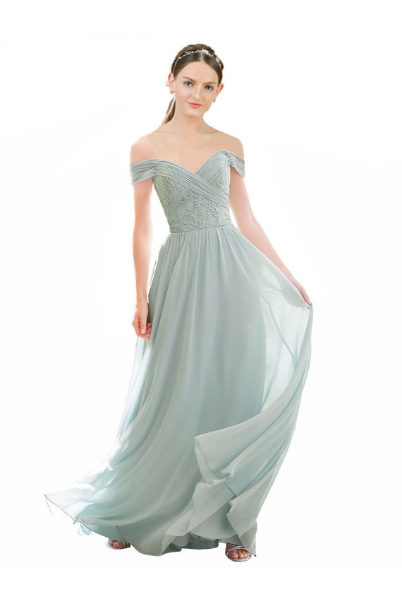 Buy Romantic Bridesmaid Dress with Embroidered Off the Shoulder Bodice UK