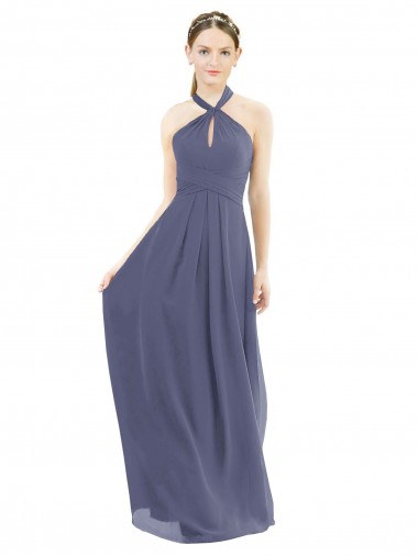 Buy High Halter Neck Chiffon Bridesmaid Dress with Twist-Tie UK