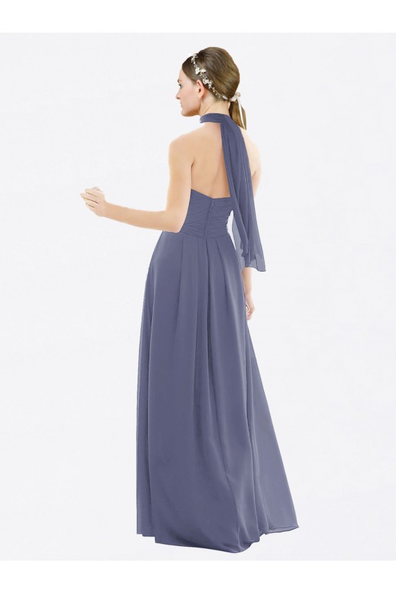 Buy High Halter Neck Chiffon Bridesmaid Dress with Twist-Tie UK