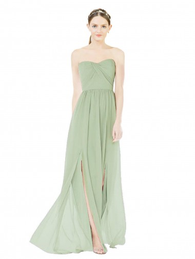 Buy Strapless Draped Bodice Maxi Bridesmaid Dress with Front Slits UK
