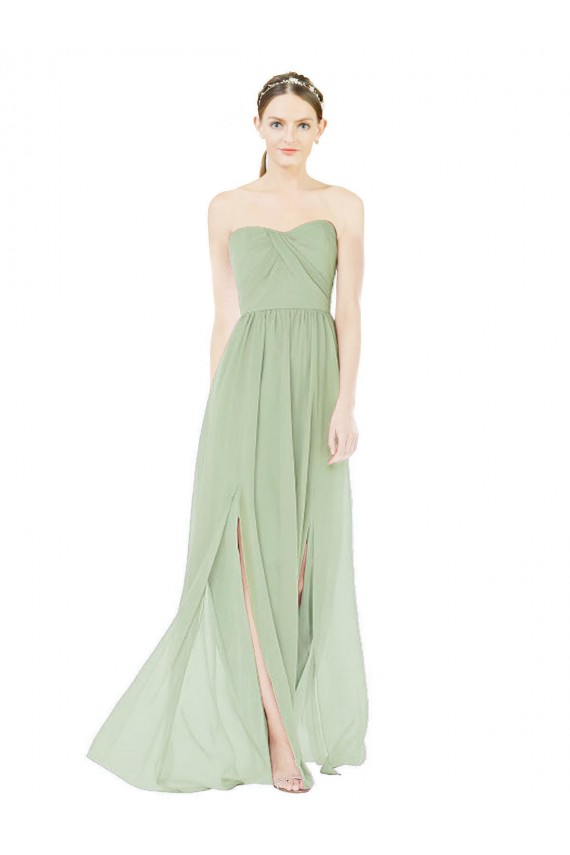 Buy Strapless Draped Bodice Maxi Bridesmaid Dress with Front Slits UK