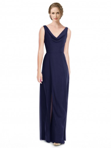 Buy Cowl Neck Deep V-Back Chiffon Bridesmaid Dress with Side Front Slits UK