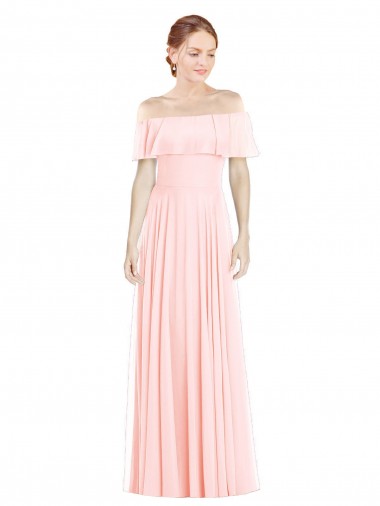 Buy Off the Shoulder Long Bridesmaid Dress With Ruffle Overlay UK