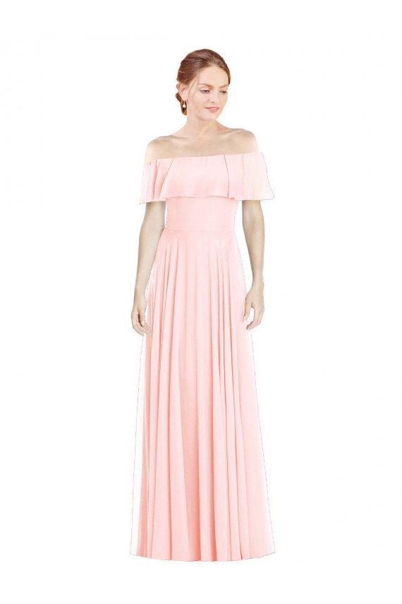 Buy Off the Shoulder Long Bridesmaid Dress With Ruffle Overlay UK