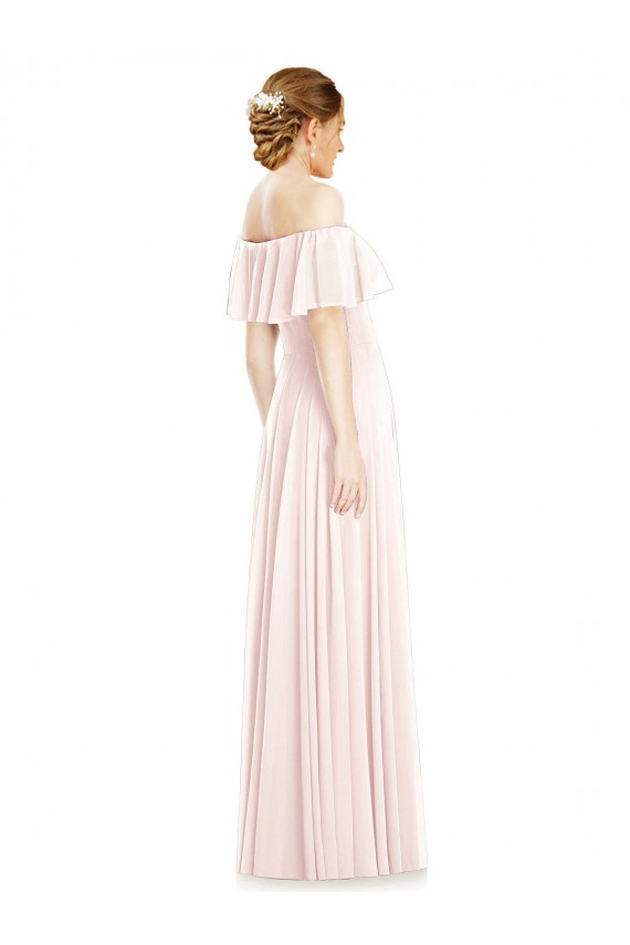 Buy Off the Shoulder Long Bridesmaid Dress With Ruffle Overlay UK