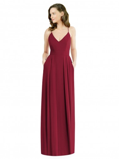Buy Pleated Skirt Chiffon Maxi Bridesmaid Dress with Pockets UK