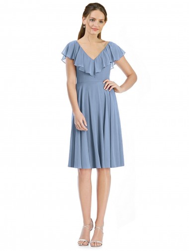 Buy Cocktail Length V-Neck V-Back Short Chiffon Bridesmaid Dress UK