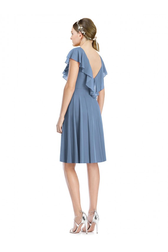 Buy Cocktail Length V-Neck V-Back Short Chiffon Bridesmaid Dress UK