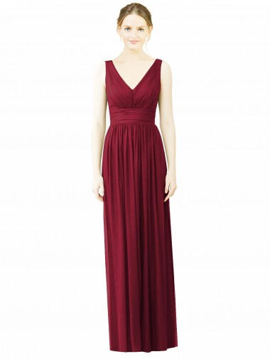 Buy V-Neck Full-Length Sleeveless Low Back Chiffon Bridesmaid Dress UK