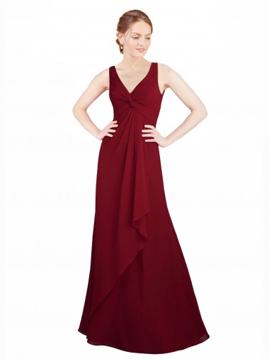 Buy Twist-Knot V-Neckline Long Chiffon Bridesmaid Dress UK