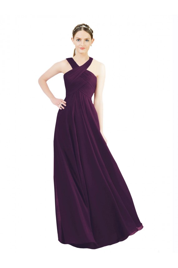 Buy Draped Long Chiffon Bridesmaid Dress with Unique Crossed Neckline UK