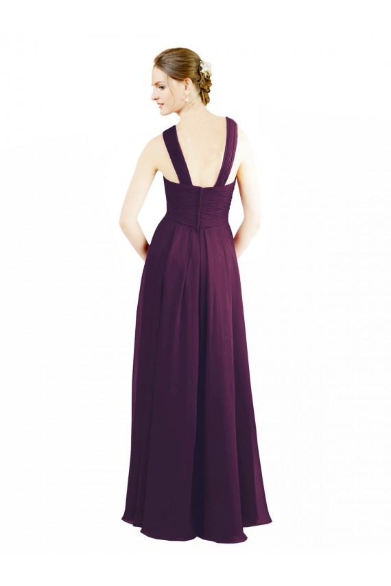 Buy Draped Long Chiffon Bridesmaid Dress with Unique Crossed Neckline UK