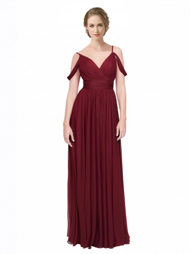 Buy Off the Shoulder V-Neck Petite Chiffon Bridesmaid Dress with Open Back UK