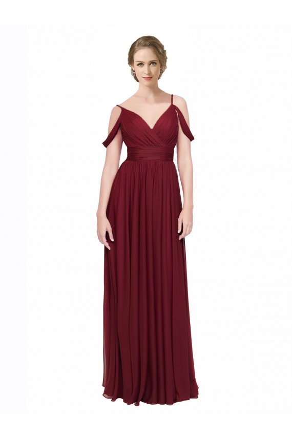 Buy Off the Shoulder V-Neck Petite Chiffon Bridesmaid Dress with Open Back UK