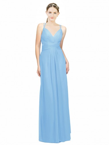 Buy Double Straps Shoulder V-Neck Sheath Chiffon Bridesmaid Dress with Keyhole Back UK
