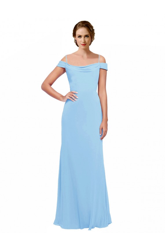 Buy Off the Shoulder Bateau Neck Chiffon Bridesmaid Dress with Straps UK