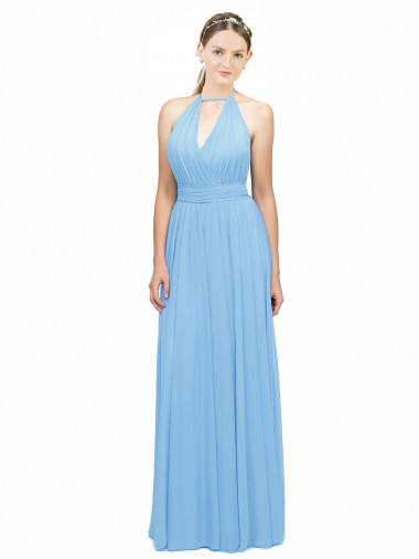 Buy Keyhole Front Sheath Chiffon Bridesmaid Dress with Open Tie Back UK