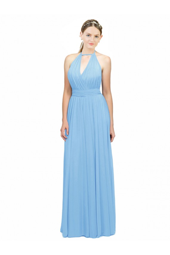 Buy Keyhole Front Sheath Chiffon Bridesmaid Dress with Open Tie Back UK