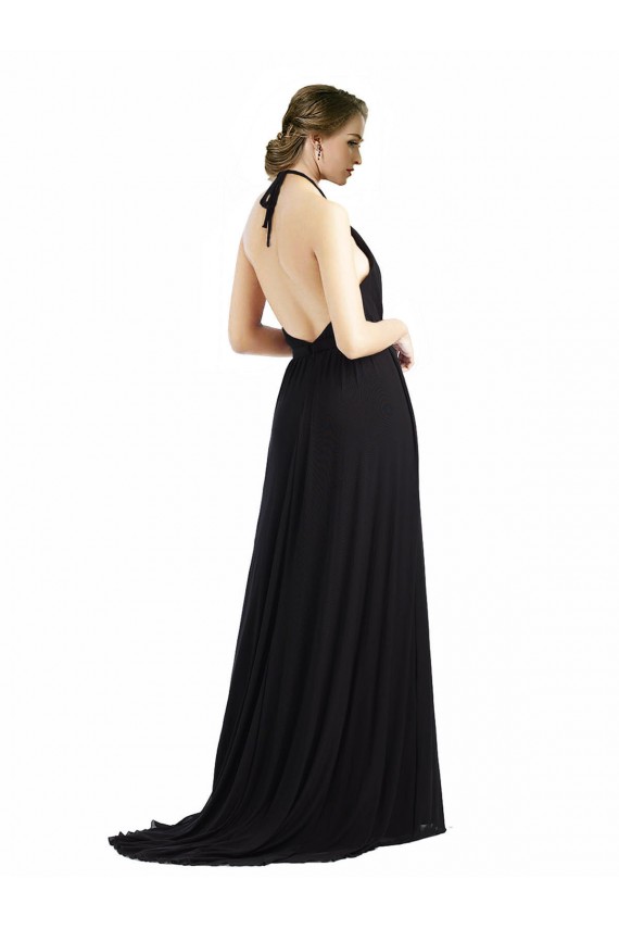 Buy Backless Halter Chiffon Bridesmaid Dress with Front Slit and Tie Open Back UK