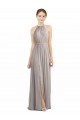 Buy Backless Halter Chiffon Bridesmaid Dress with Front Slit and Tie Open Back UK