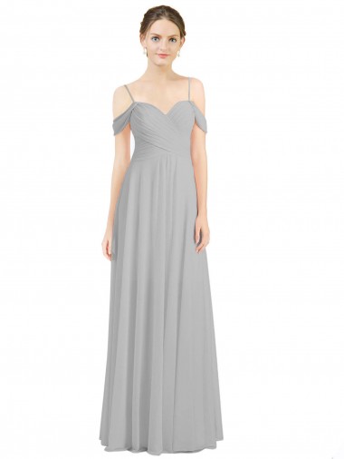 Buy Off the Shoulder Long Chiffon Bridesmaid Dress with Ruched Bodice UK