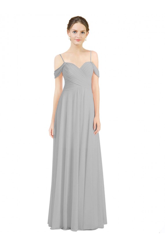 Buy Off the Shoulder Long Chiffon Bridesmaid Dress with Ruched Bodice UK