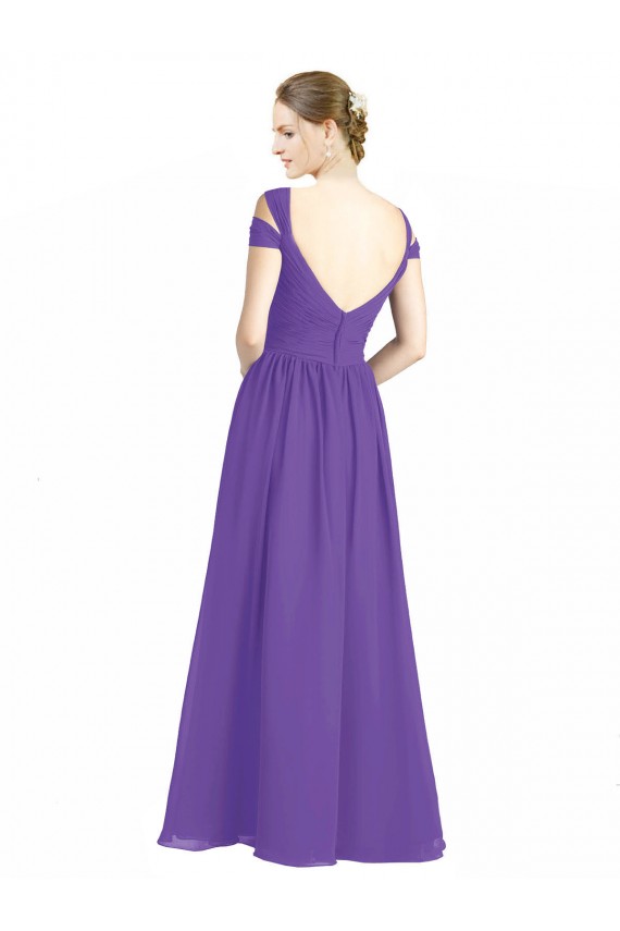 Buy Off the Shoulder Cap Sleeves Chiffon Bridesmaid Dress with Pleats UK