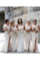 Buy Chiffon Long Champagne Evening Dress with Sexy High Slit and Front Ruffles UK