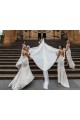 Buy Chiffon Long Champagne Evening Dress with Sexy High Slit and Front Ruffles UK