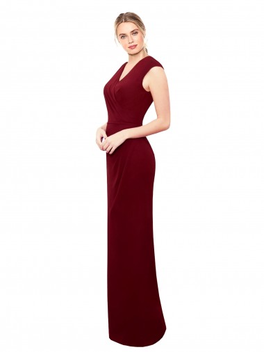 Buy Cap Sleeves Chiffon Bridesmaid Dress / Prom Dress with Pleated V-Neck Bodice UK
