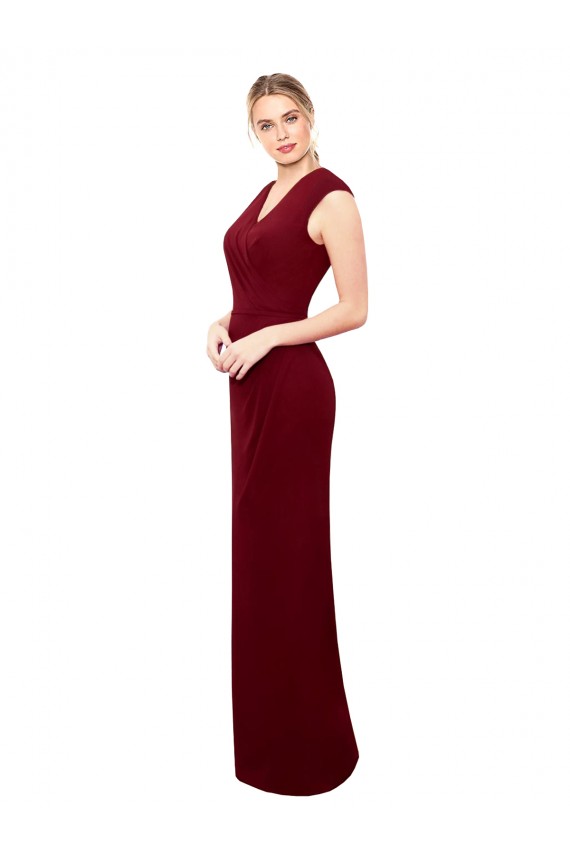 Buy Cap Sleeves Chiffon Bridesmaid Dress / Prom Dress with Pleated V-Neck Bodice UK