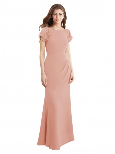 Buy Cap Sleeves Long Chiffon Bridesmaid Dress / Prom Dress with Low V-Back UK
