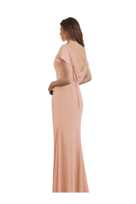 Buy Cap Sleeves Long Chiffon Bridesmaid Dress / Prom Dress with Low V-Back UK
