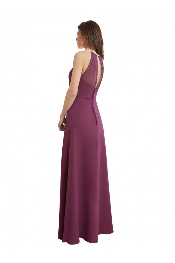 Buy High Neckline Long Chiffon Bridesmaid Dress with Beaded Trim UK