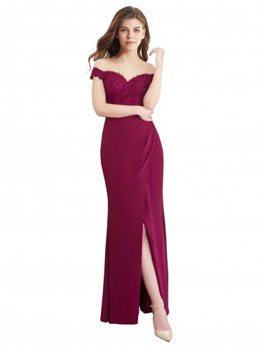 Buy Off the Shoulder Chiffon Bridesmaid Dress with Lace Appliques and Front Slit UK