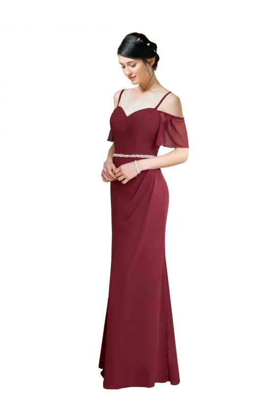 Buy Draped Cold Shoulder Long Chiffon Bridesmaid Dress with Spaghetti Straps UK