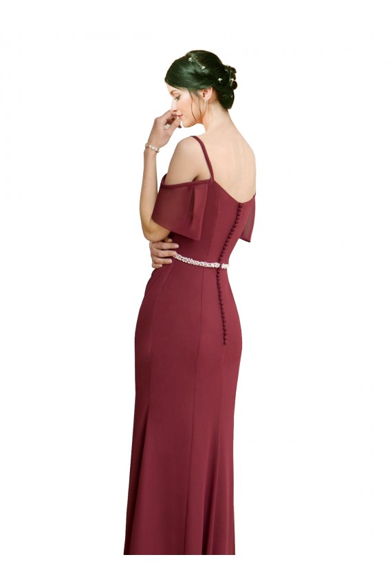 Buy Draped Cold Shoulder Long Chiffon Bridesmaid Dress with Spaghetti Straps UK