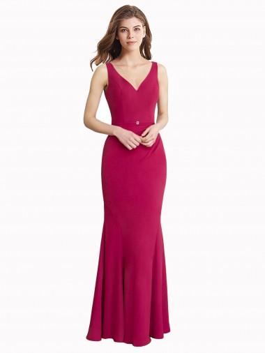 Buy V-Neck Mermaid Chiffon Bridesmaid Dress / Prom Dress with V-Back and Belt UK
