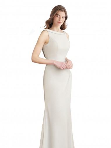 Buy Long Chiffon Bridesmaid Dress with Boat Neckline and Satin Collar UK