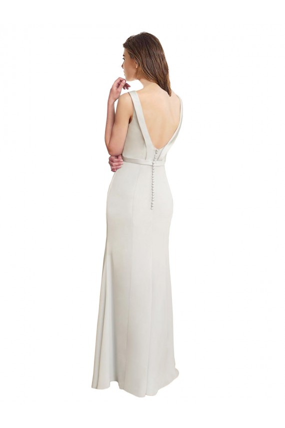 Buy Long Chiffon Bridesmaid Dress with Boat Neckline and Satin Collar UK