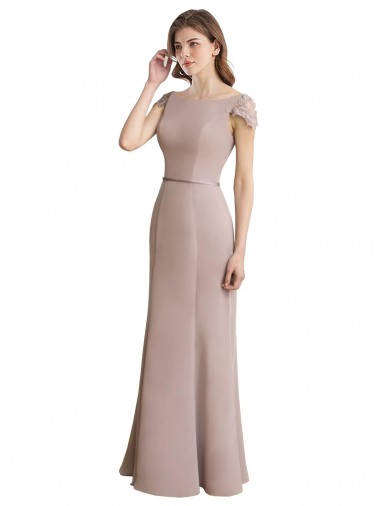 Buy Capped Sleeves Embroidered with Applique Lace Mermaid Chiffon Bridesmaid Dress UK