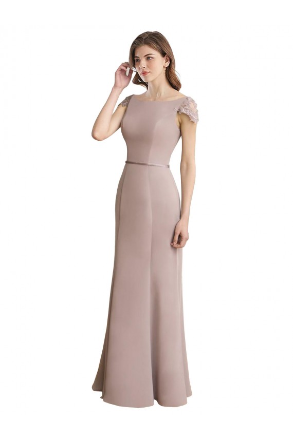Buy Capped Sleeves Embroidered with Applique Lace Mermaid Chiffon Bridesmaid Dress UK