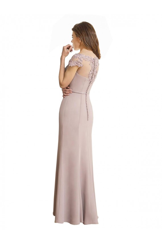 Buy Capped Sleeves Embroidered with Applique Lace Mermaid Chiffon Bridesmaid Dress UK