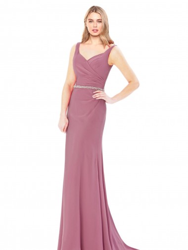 Buy Long Slim Chiffon Bridesmaid Dress / Prom Dress with Beaded Waist UK