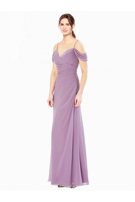 Buy Draped Off the Shoulder Sweetheart Chiffon Bridesmaid Dress with Button Back UK
